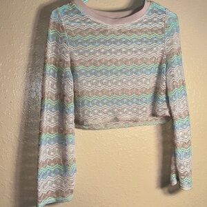 NWOT Wild Fable Crochet woven multicolor, gray, teal blue and white Knit